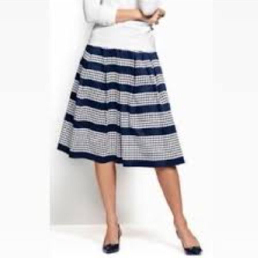 Talbots Navy & White Polka Dot Satin Semi-Pleated Skirt - Picture 4 of 10